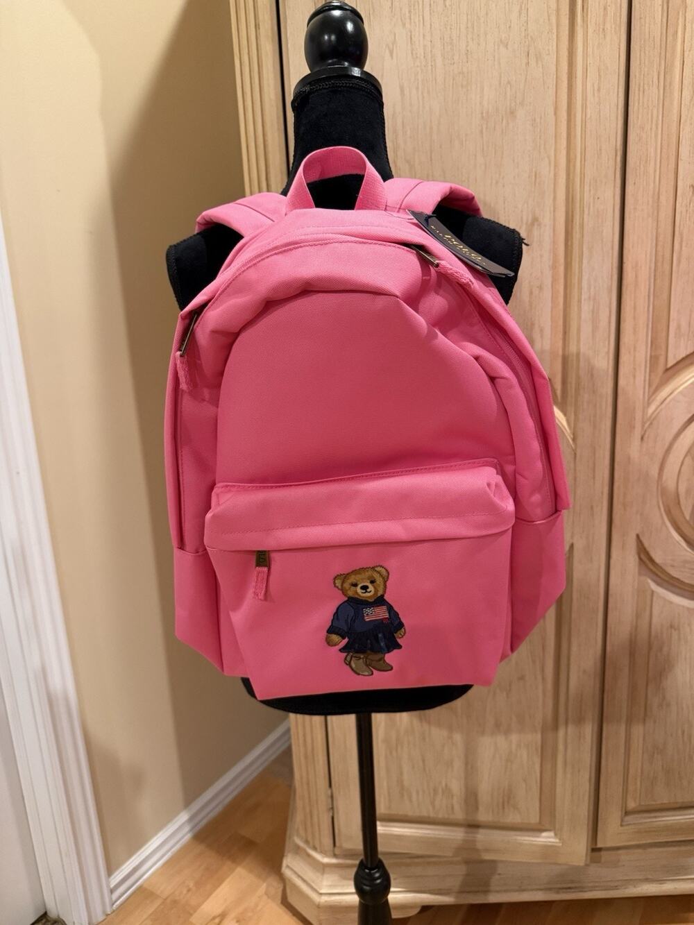Polo Ralph Lauren Backpack Full Size Laptop Unisex Pink Bear School Bag Canvas
